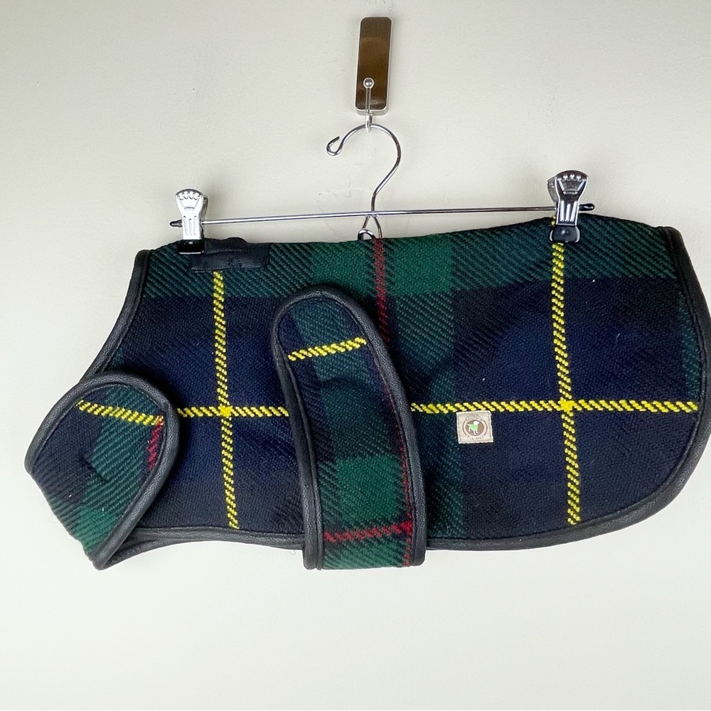 Chili Dog Navy Tartan Plaid Wool Blanket Dog Coat 15” x 9.5” - Picture 2 of 10